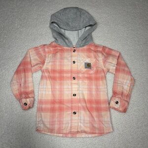 Carhartt Girls Pink Plaid Hooded Button Down Flannel Shirt